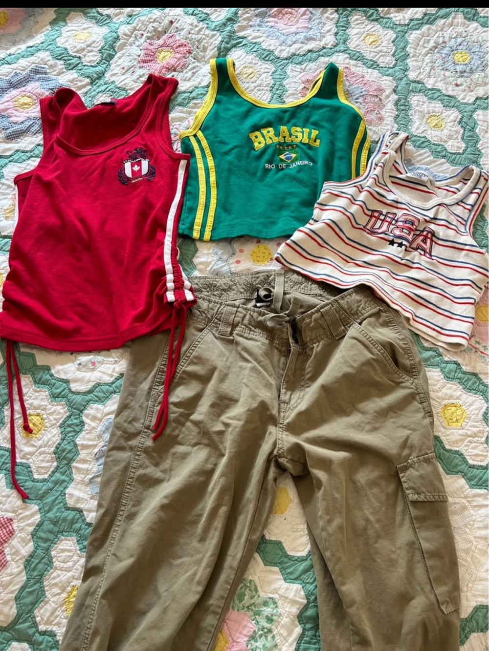 Styled Bundle- Vintage Summer Crop Tops & Olive Cargo Pants Set